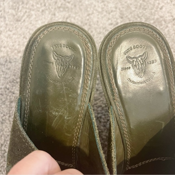 Frye Suede Clog Womens Green Sz 6 Ingrid Apron Leather Block High Heel Slip On - Picture 7 of 10